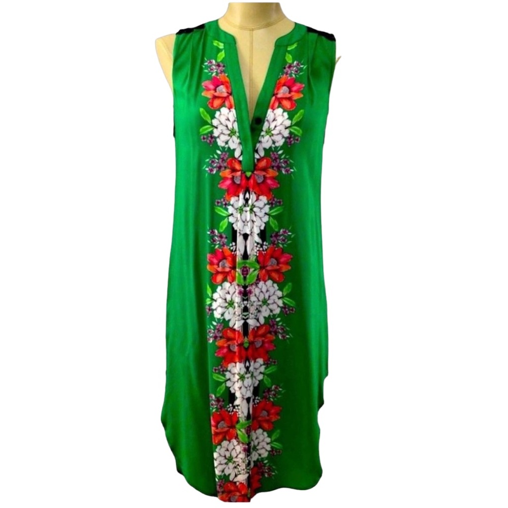 Cupio Floral Print Sleeveless Shirt Dress Size XS Green NWT